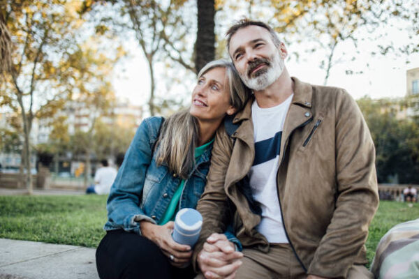 Portrait of a mature couple enjoying their romantic journey in Barcelona.